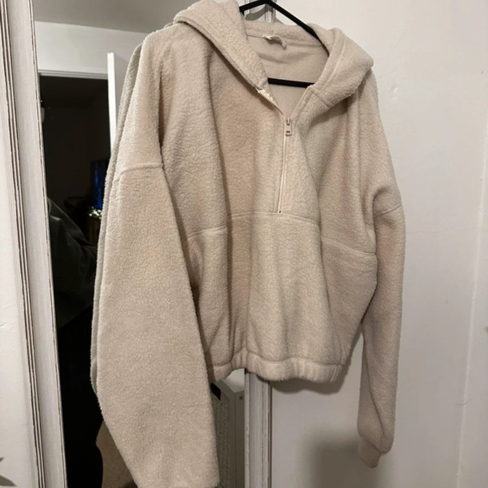 Cream Cropped Teddy Hoodie